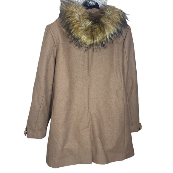 Cole haan signature jacket 12 wool heavy zip/button front faux fur hood jacket - Picture 6 of 9